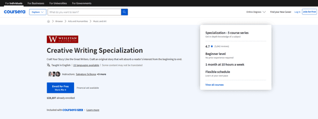 Coursera: Especialización en Escritura Creativa