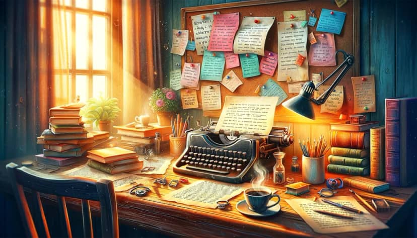 imagen que muestra una máquina de escribir y perfeccionando el manuscrito