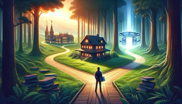 una imagen que muestra 2 caminos, viejo y nuevo