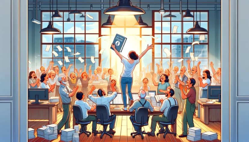 Chica celebrando la finalización del manuscrito