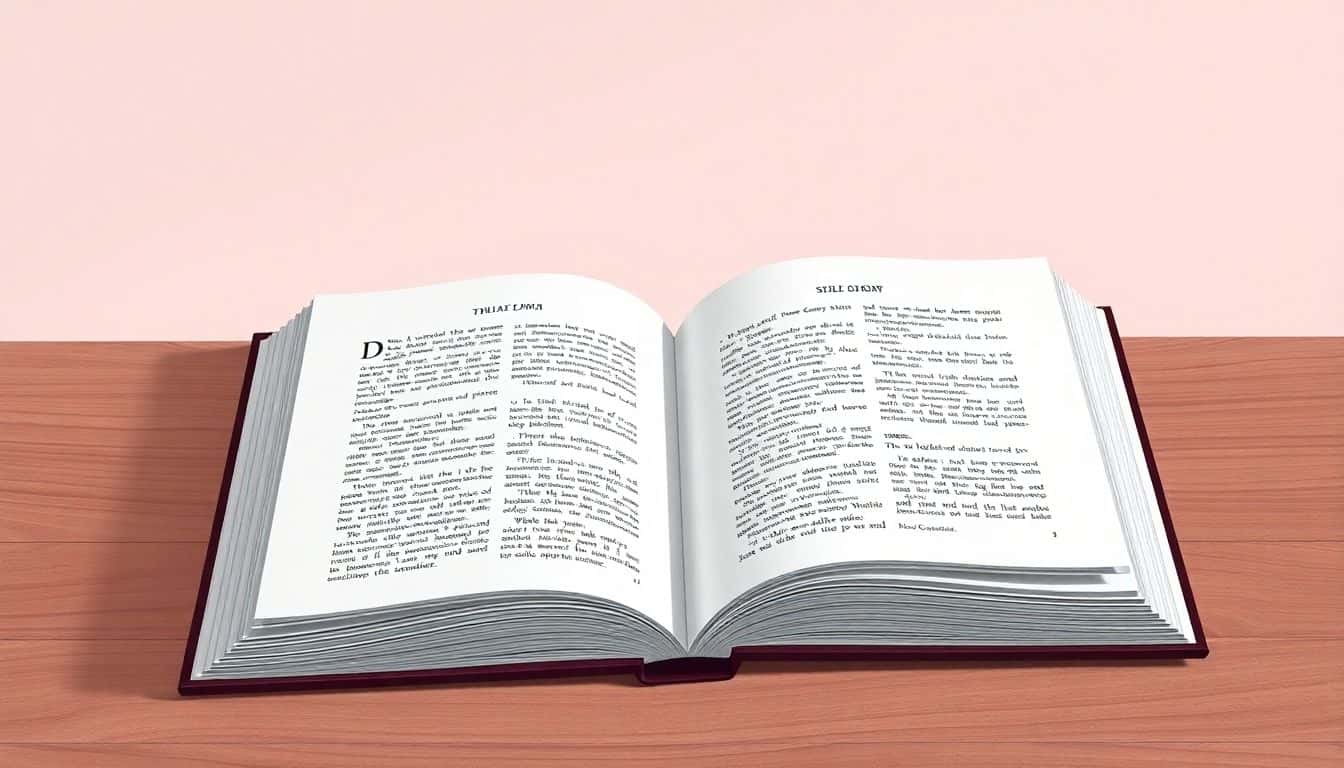 An open book with elegantly arranged pages on a wooden table, featuring a clean layout, aesthetically pleasing fonts, and simple illustrations, set against a soft, minimal background.