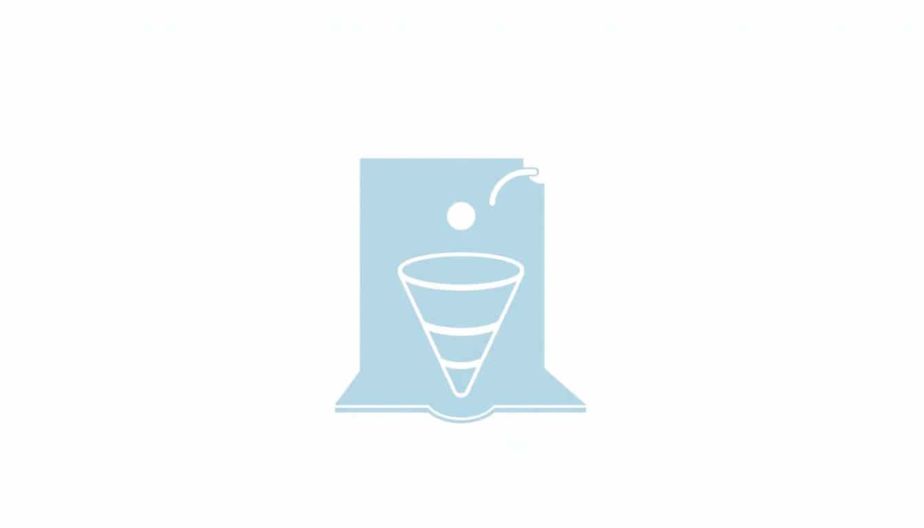Minimalistic illustration of a sleek book icon with a simple sales funnel flowing into it, featuring clean lines and soft colors to represent ebook marketing and digital connection.