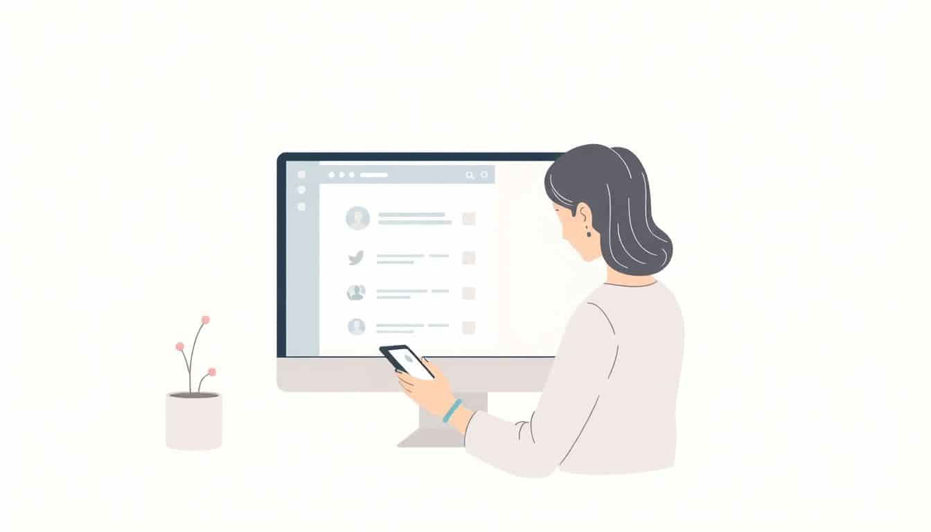 Illustration of a person thoughtfully designing a survey on a sleek tablet, set against a clean, minimalist background with soft tones and abstract icons representing feedback.