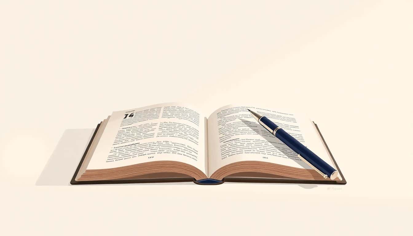 Minimalist scene of an open notebook with a stylish pen beside it, set against a soft, clean background.