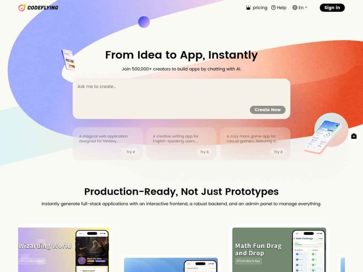 CodeFlying Review: Desarrollo de aplicaciones sin esfuerzo con IA