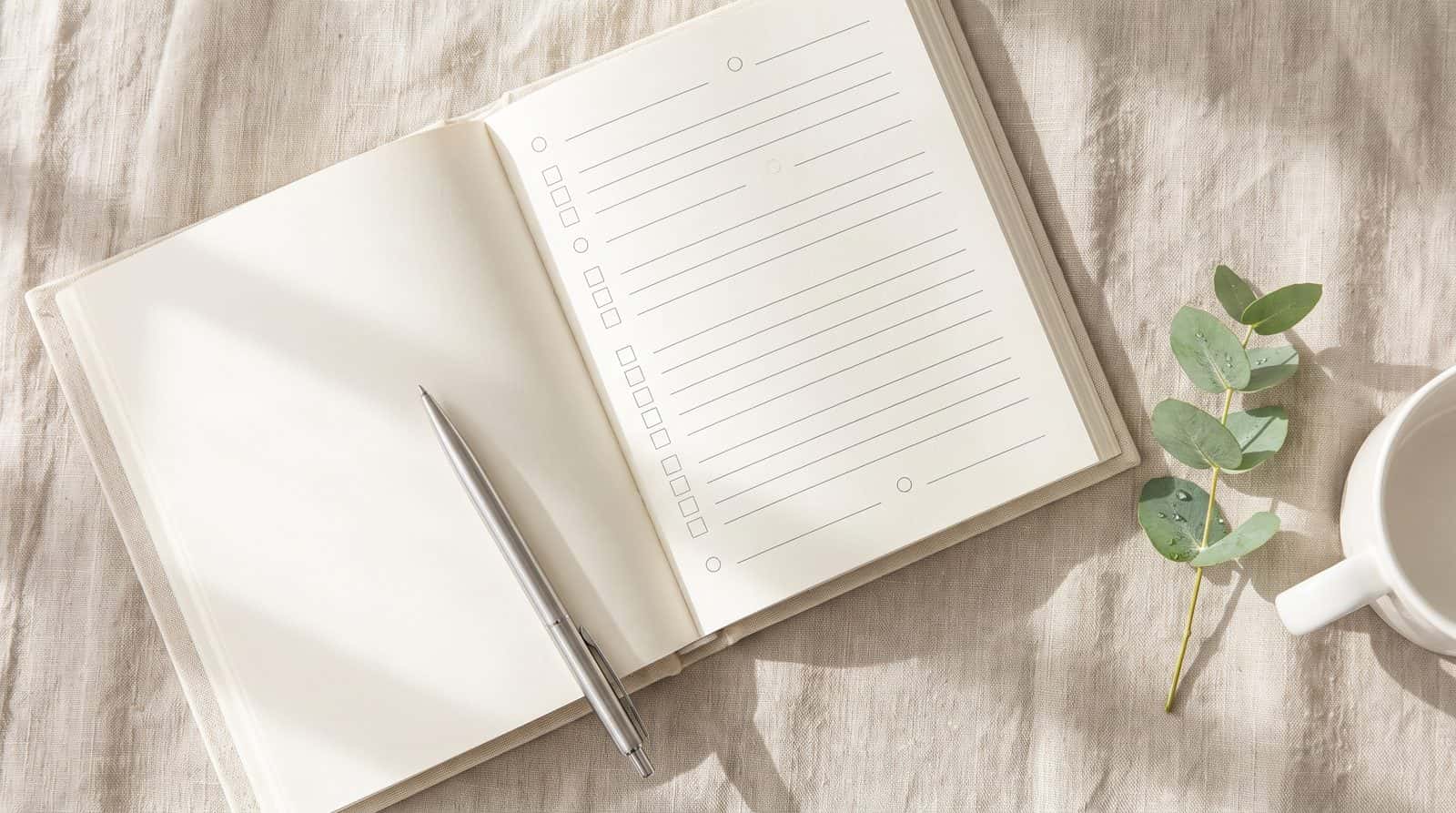 Guided journal pages and cover created with an AI journal generator