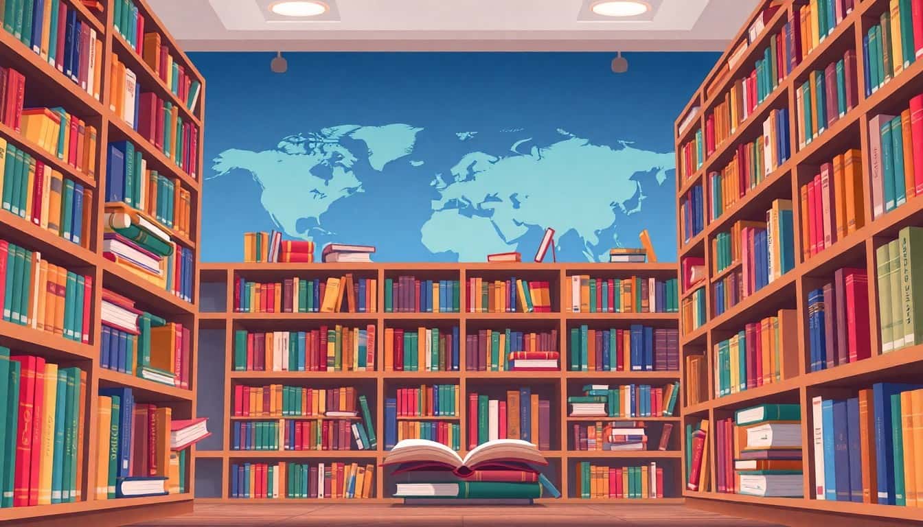 Shelves of finished books representing a growing series backlist