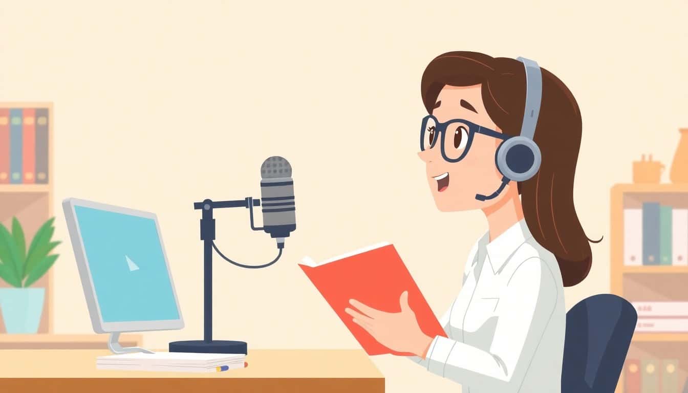 Professional using Voice to Book AI feature to create an ebook by speaking into microphone