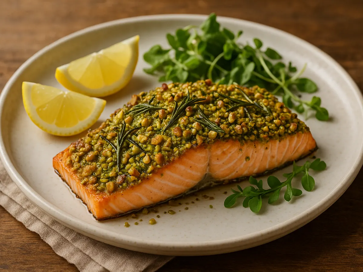 Finished salmon recipe image used in an AI-assisted cookbook layout