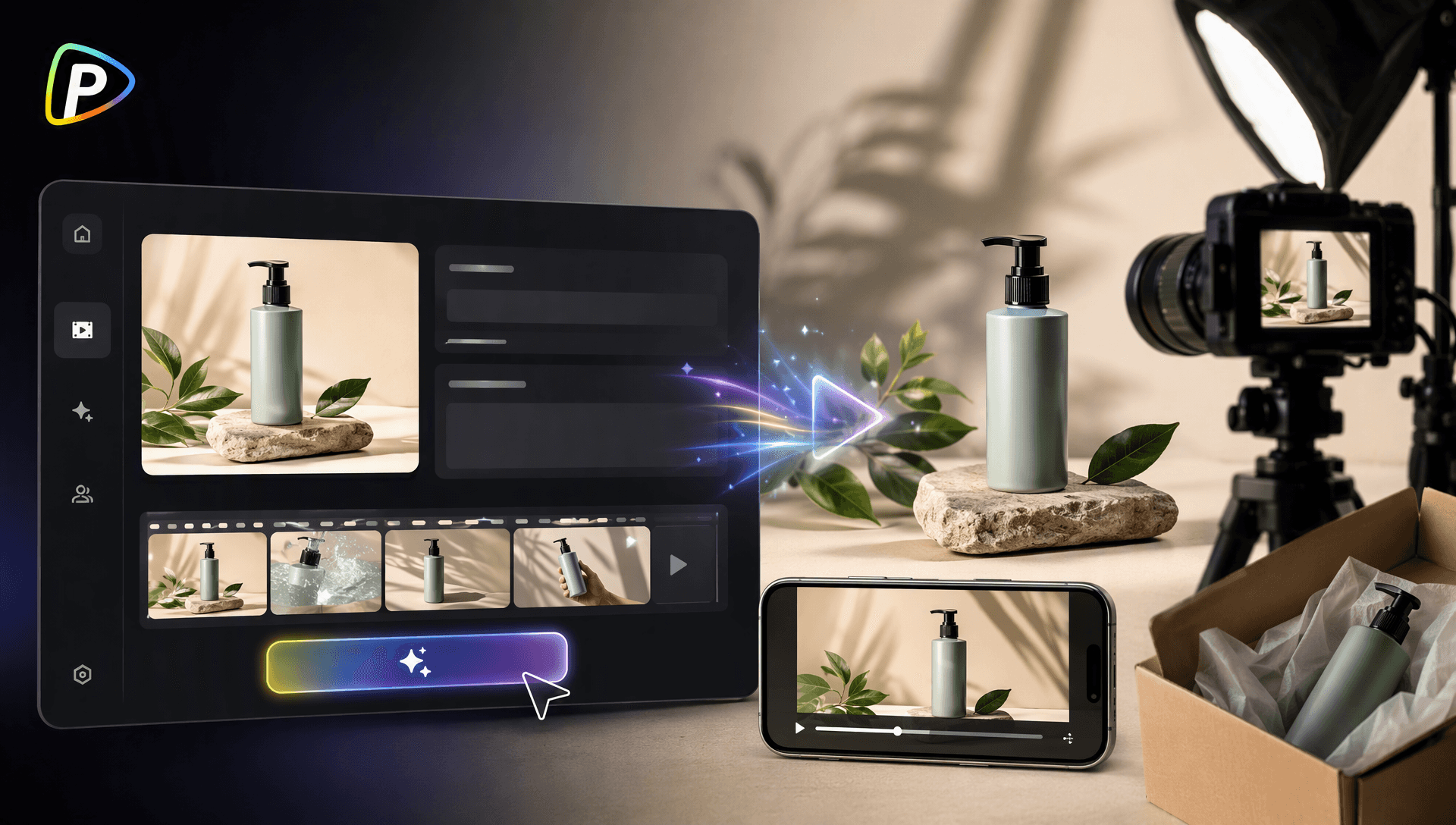 Illustrative artwork supplied with the guest contribution showing product photography and video editing