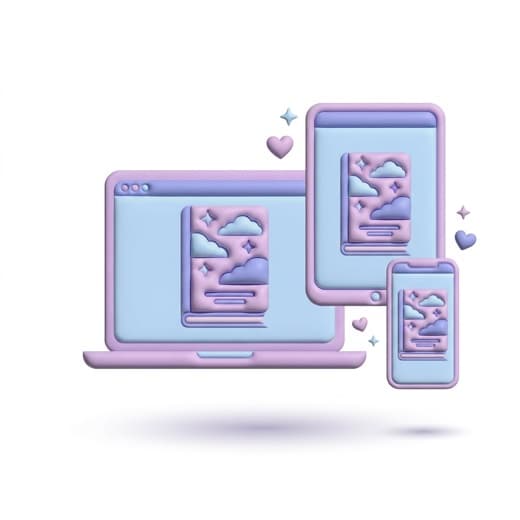 Soft 3D ebook shown across laptop tablet and phone