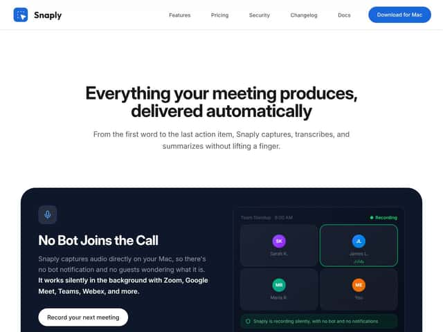 AI meeting notes by Snaply interface
