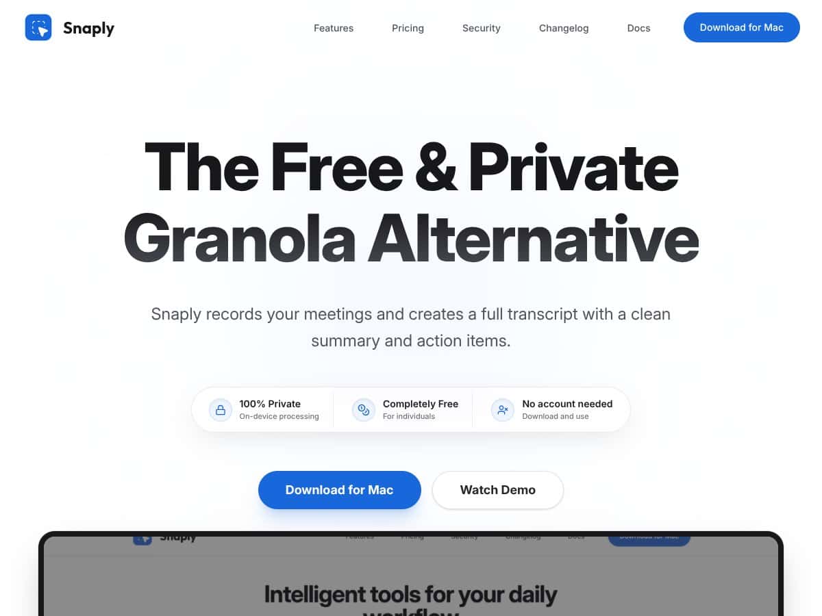 AI meeting notes by Snaply screenshot