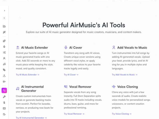 AirMusic - AI Music,Cloning,Singing Pic interface
