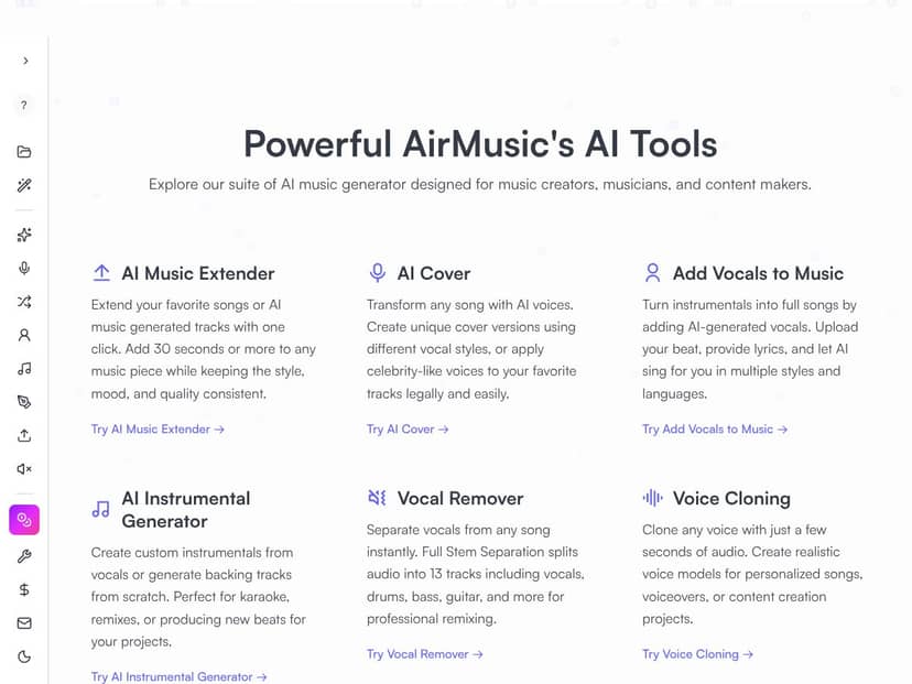 AirMusic - AI Music,Cloning,Singing Pic interface