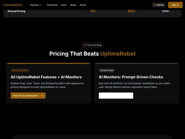BareUptime interface