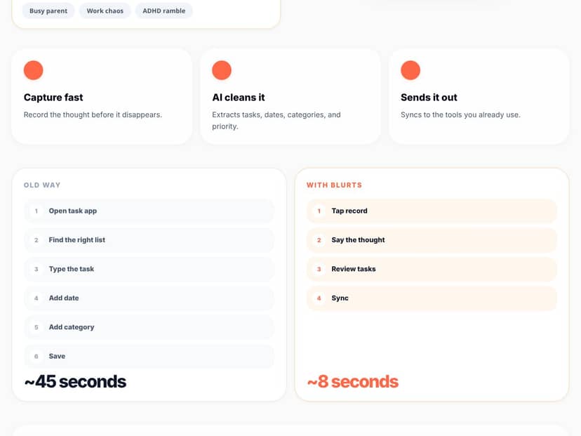 Blurts-Voice to Any Task App interface