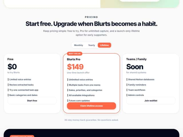 Blurts-Voice to Any Task App interface