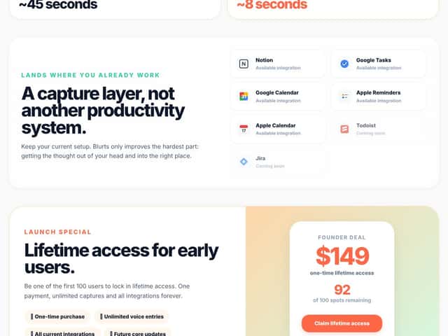 Blurts-Voice to Any Task App interface