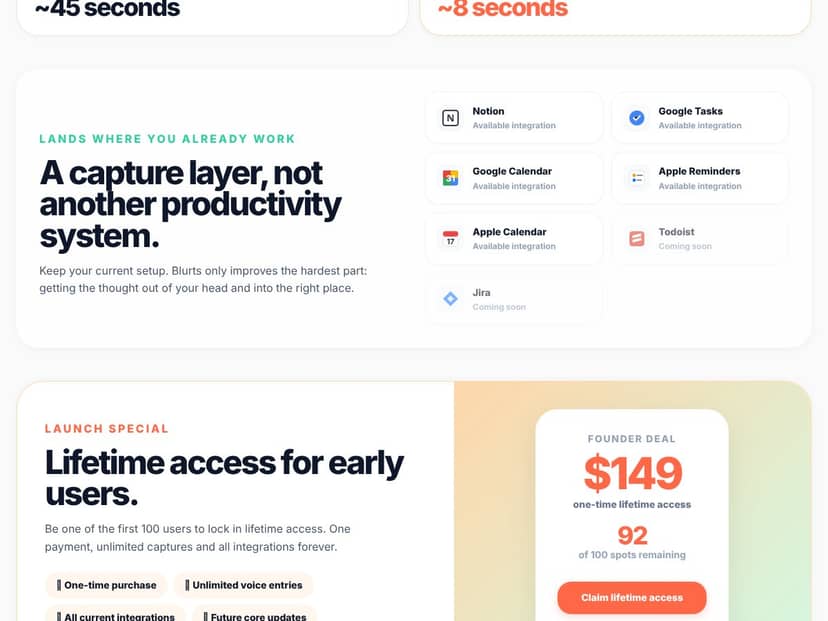 Blurts-Voice to Any Task App interface