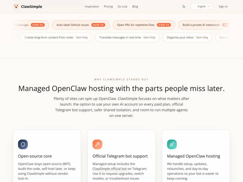 ClawSimple interface