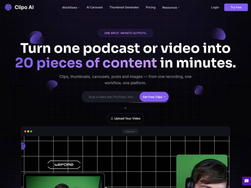 Clipo AI — One Video, 20 Content Pieces screenshot