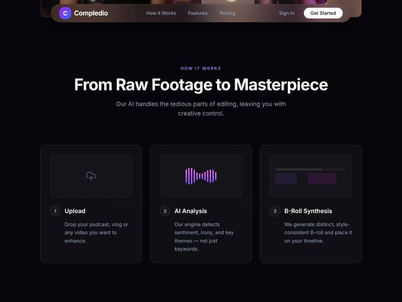 Compledio | AI B-Roll Generator interface