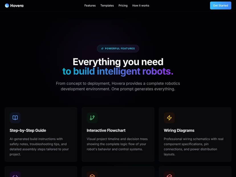 Hovera - Build Robots with Just Prompts interface