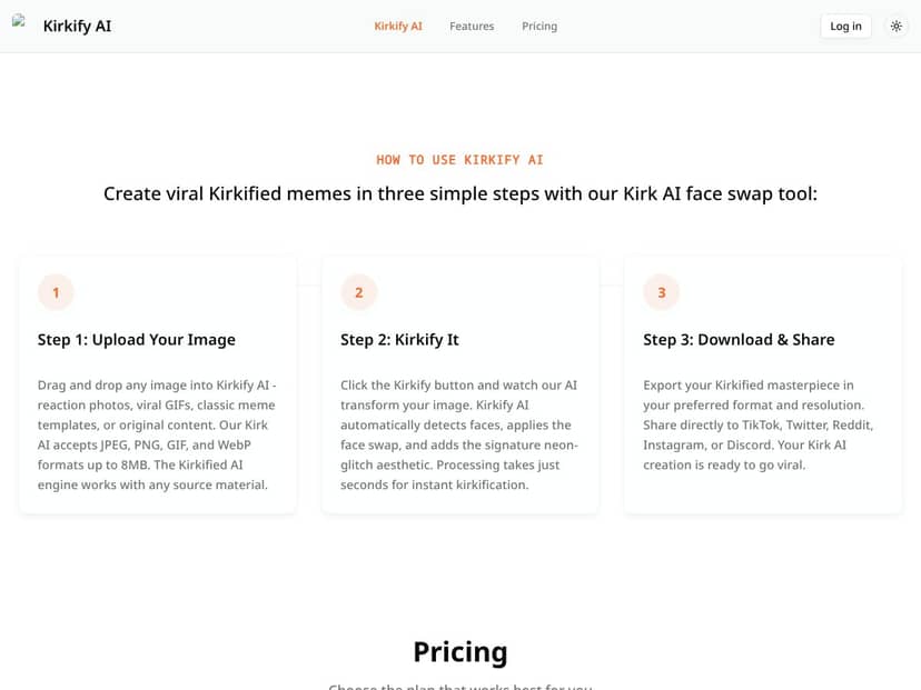Kirkify AI interface