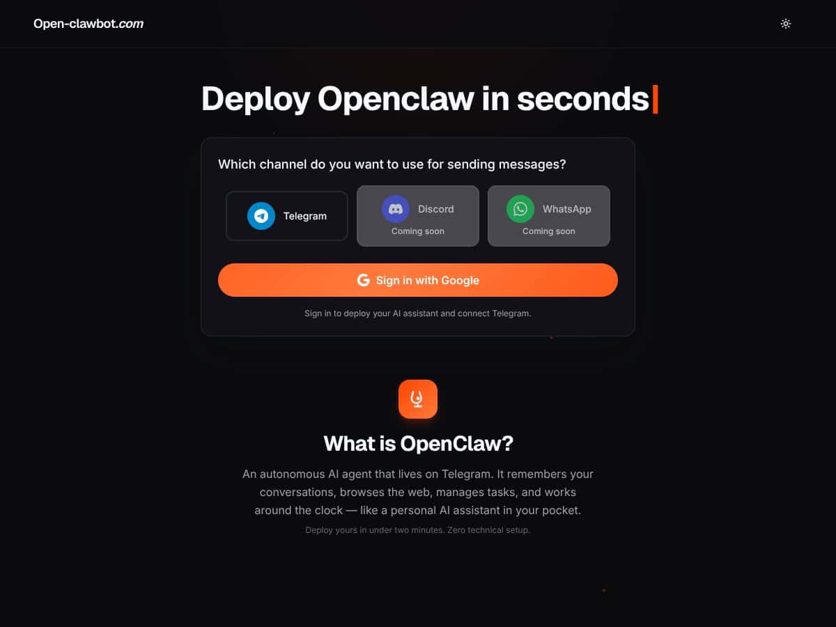 Open-clawbot.com screenshot