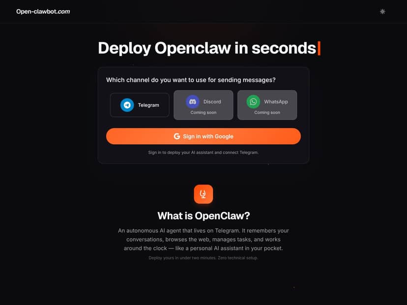 Open-clawbot.com screenshot