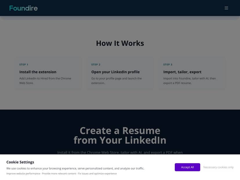 Resume Builder by Foundire interface