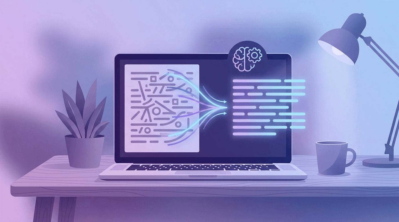 Illustration of text being rephrased on a laptop screen, representing how QuillBot paraphrases writing