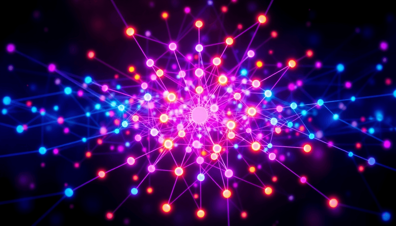 Abstract network of connected nodes representing an online community