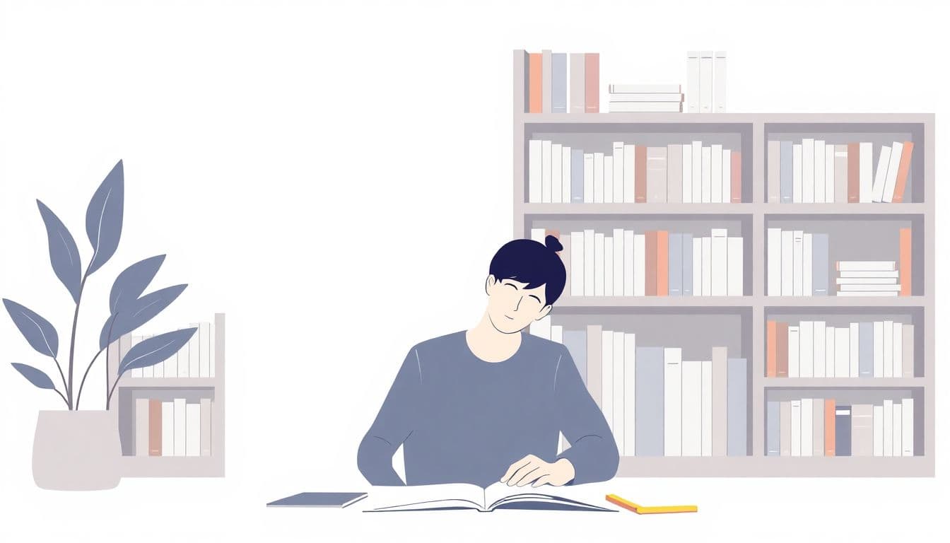 A writer selecting resources from a clean, modern digital directory, surrounded by a calm, inspiring atmosphere with soft colors and minimalistic design.