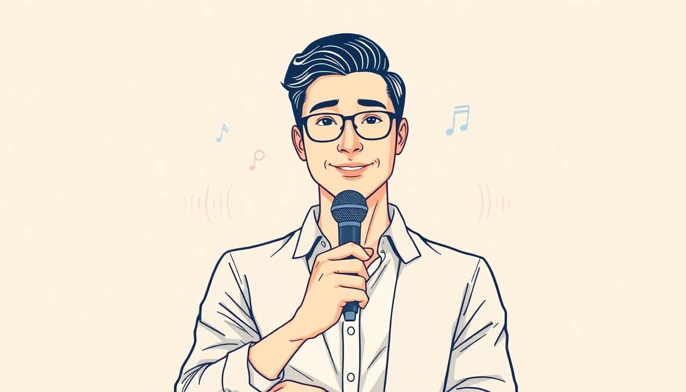 Audiobook narrator holding a microphone for a production cost estimate