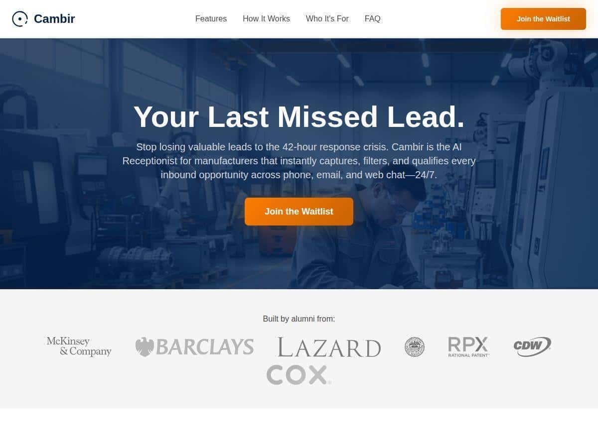 Cambir Review – Your 24/7 AI Receptionist Solution