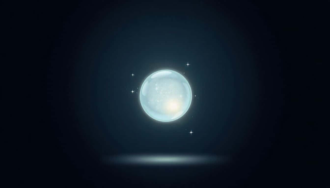 A glowing magic orb floating against a dark background, surrounded by subtle sparkles and wisps of energy.