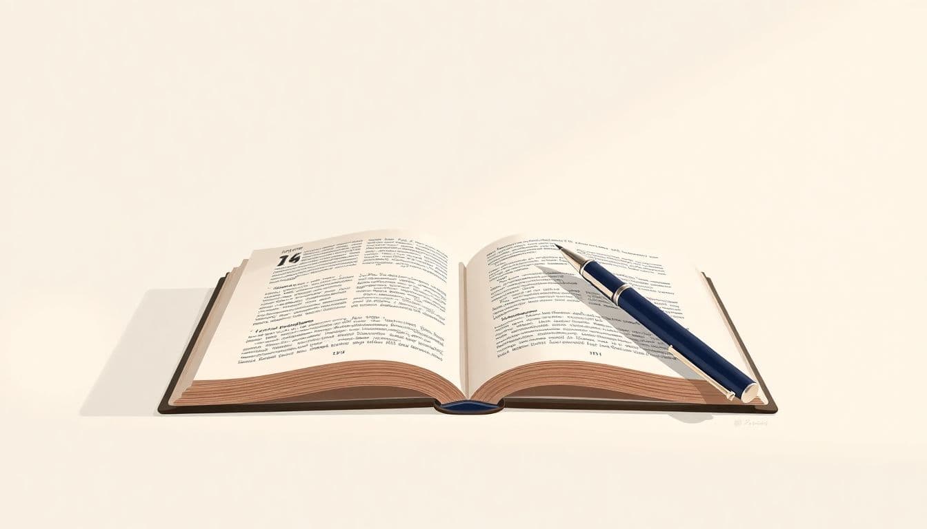 Minimalist scene of an open notebook with a stylish pen beside it, set against a soft, clean background.