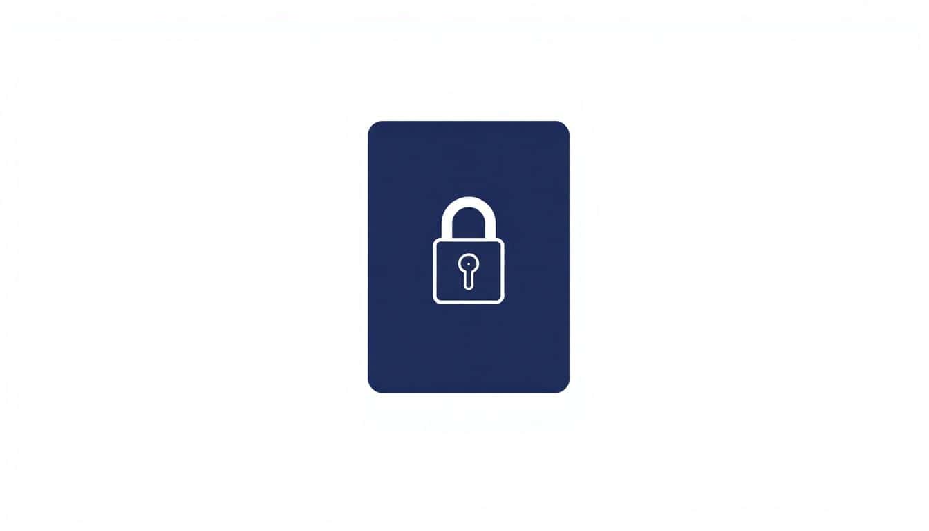 Minimalist illustration of a closed digital eBook with a subtle lock icon overlay on a soft, neutral-toned background.