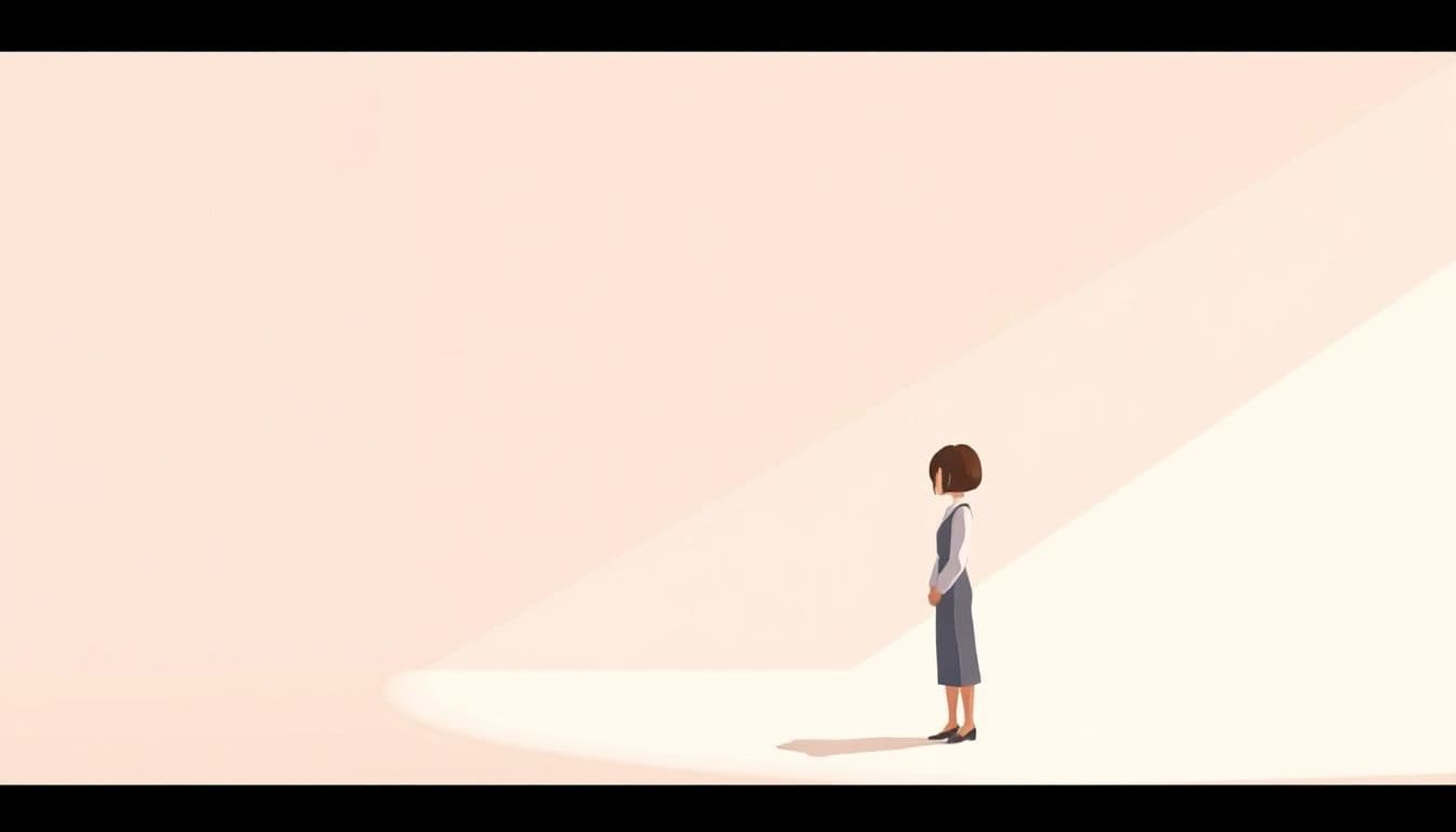 Minimalist illustration of a confident character in a simple, elegant setting, highlighting personality through subtle details, with a clean style and limited color palette against a soft abstract background.