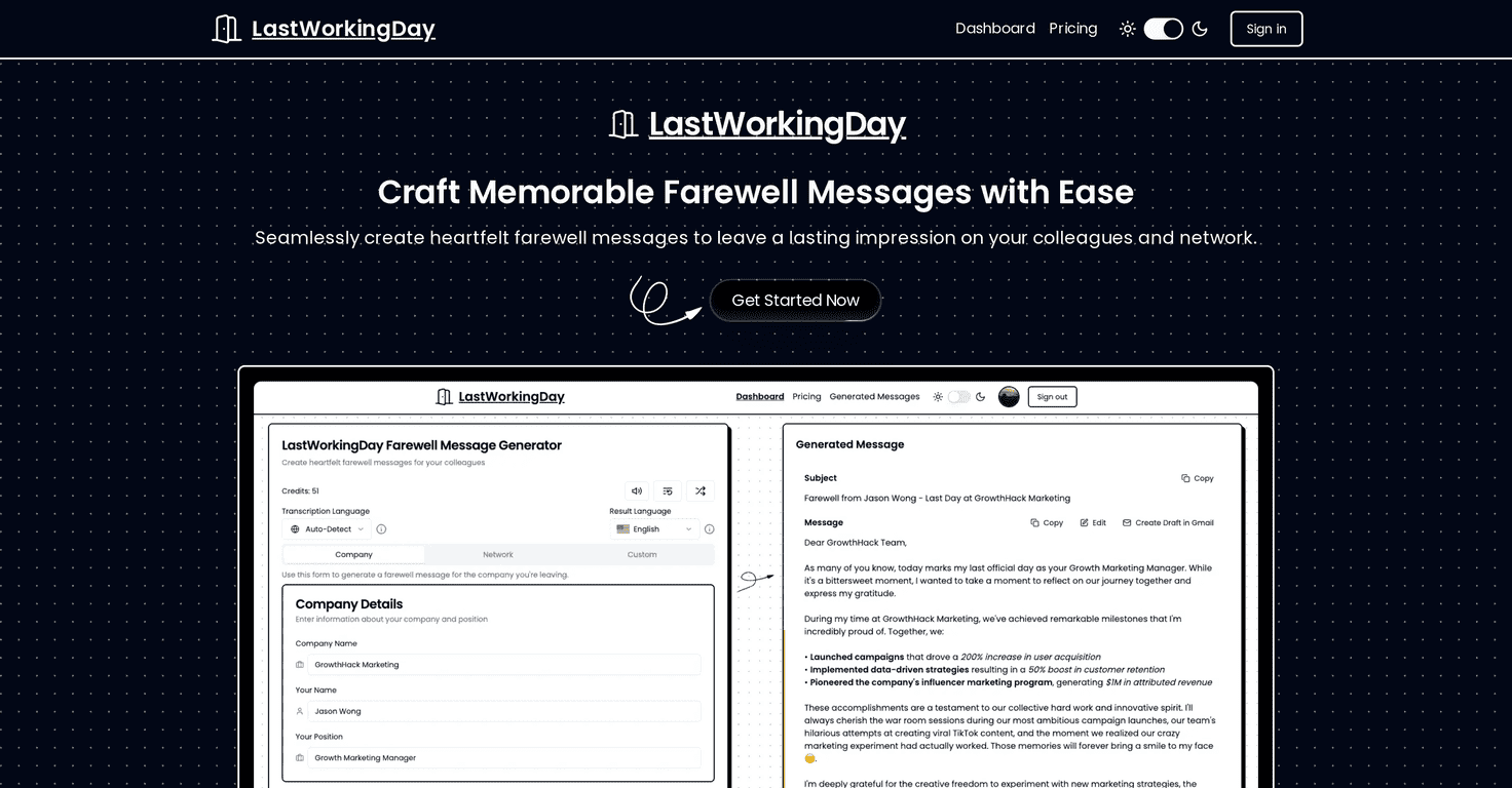 LastWorkingDay Review – Crafting Farewell Messages Made Easy