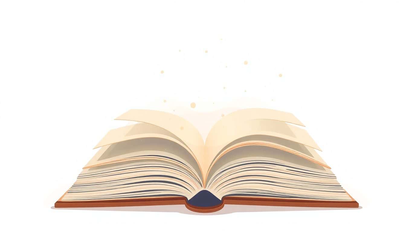 Open book with several pages floating above it, suggesting stacked story layers