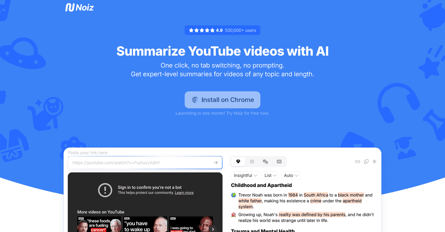 Noiz Review – Effortlessly Summarize YouTube Videos