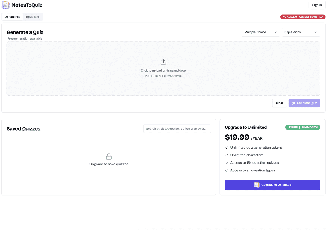 NotesToQuiz Review – Create Quizzes from Your Notes