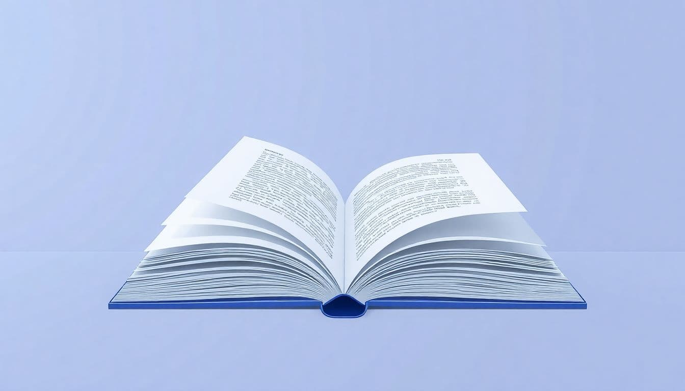Minimalist illustration of a futuristic book with sci-fi elements, featuring soft colors and simple lines on a clean background.