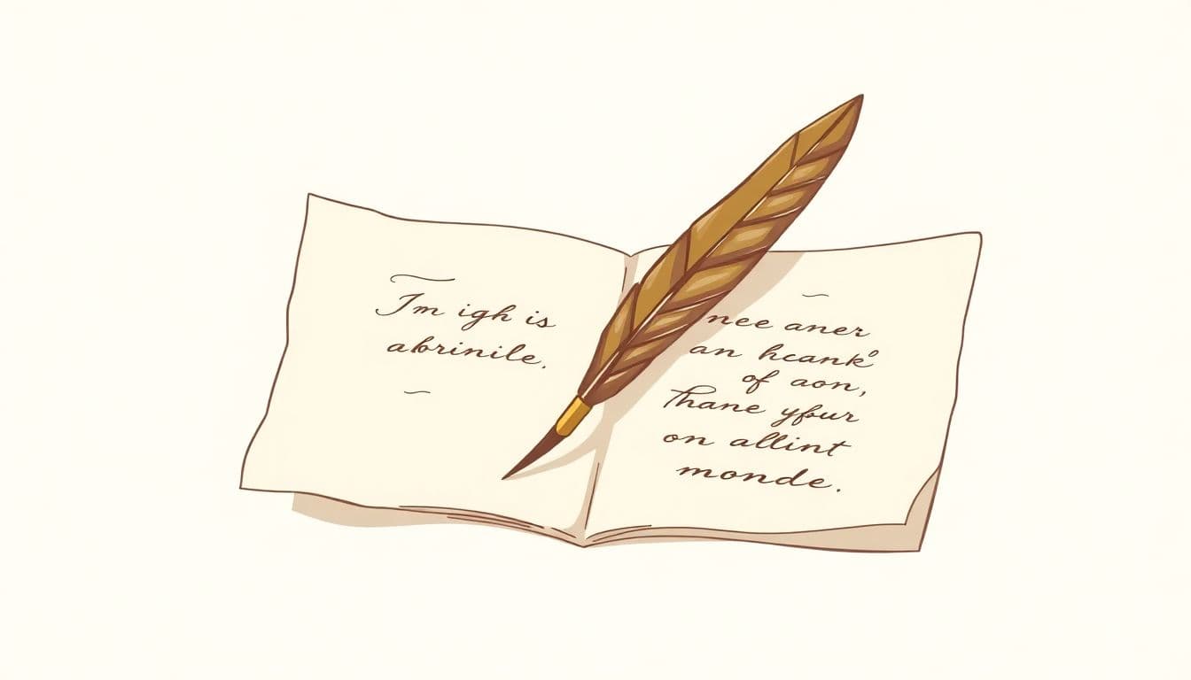 Vintage quill and open parchment with elegant writing on a soft, neutral background.