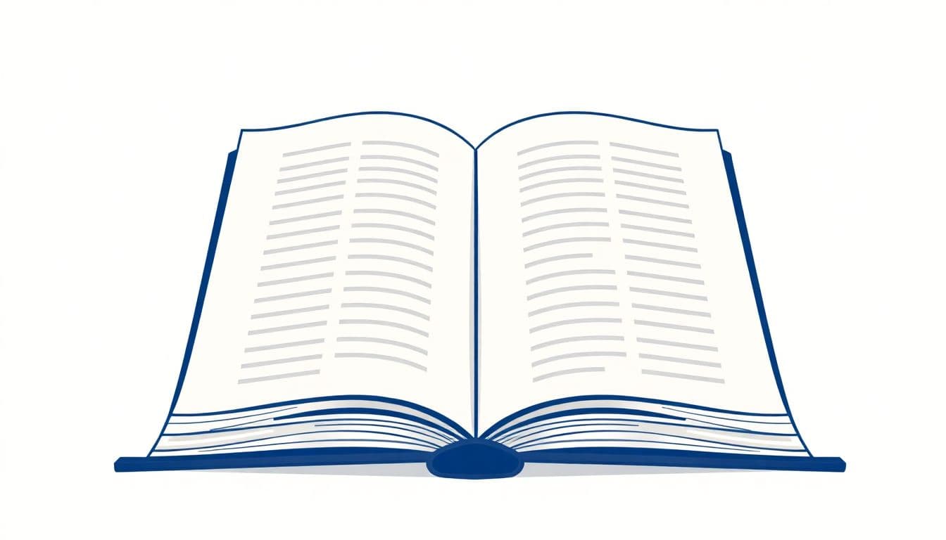 Minimalistic illustration of an open eBook featuring a play button and quiz icon, set against a soft, lightly textured background.