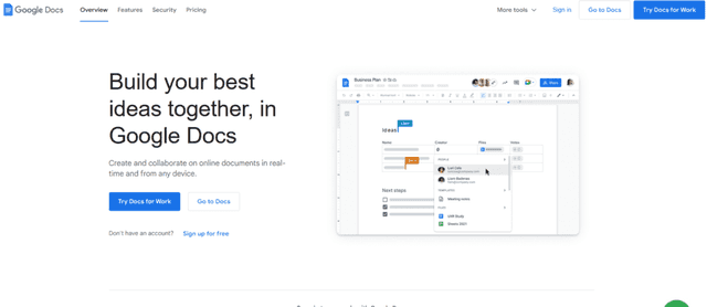 la captura de pantalla del panel de Google Docs