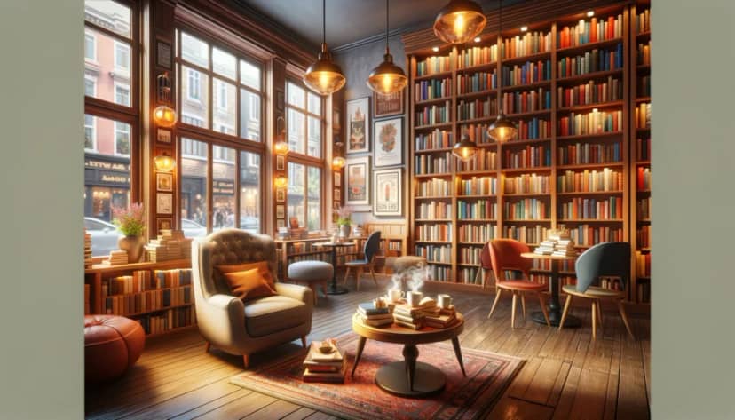 DALL·E 2024 02 05 01.38.09 Design An Inviting And Vibrant Image Of A Cozy Small Bookstore That Exudes Warmth And A Love For Reading. The Bookstore Should Be Filled With Wooden